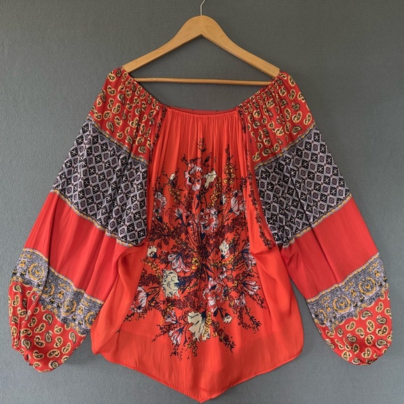 Free People Positano Printed Boho Floral Top Blouse - Picture 4 of 11